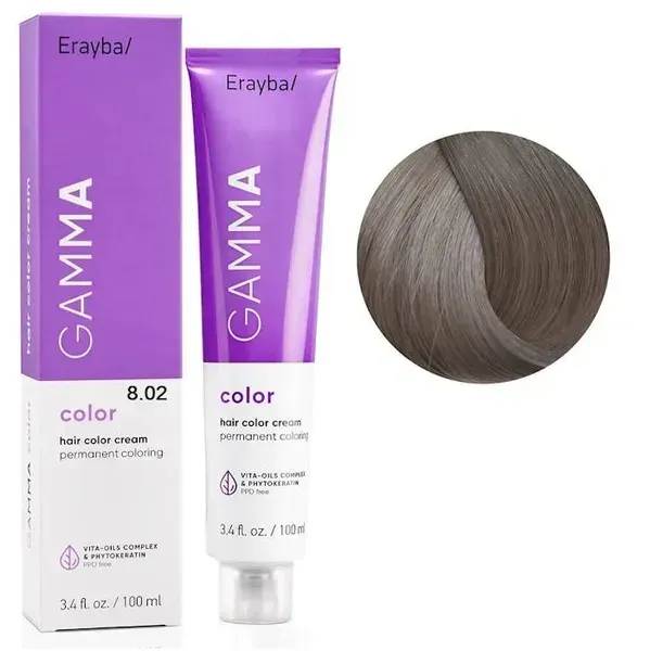 Купити Крем-фарба для волосся Erayba Gamma Hair Color Cream 8/02 (Світлий блонд переливчастий) 100 мл EG 8/02 в інтернет магазині Формула волосся